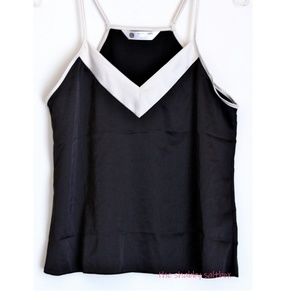 Cami Black Top Poly Satin White Trim Classy Modern